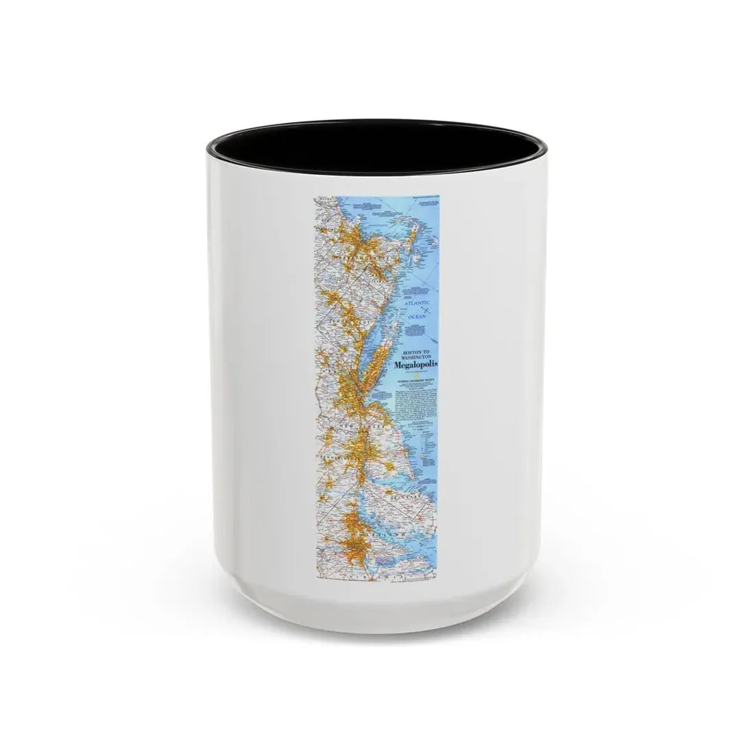USA - Megalopolis- Boston to Washington (1994) (Map) Accent Coffee Mug 15oz Black - Go Mug Yourself