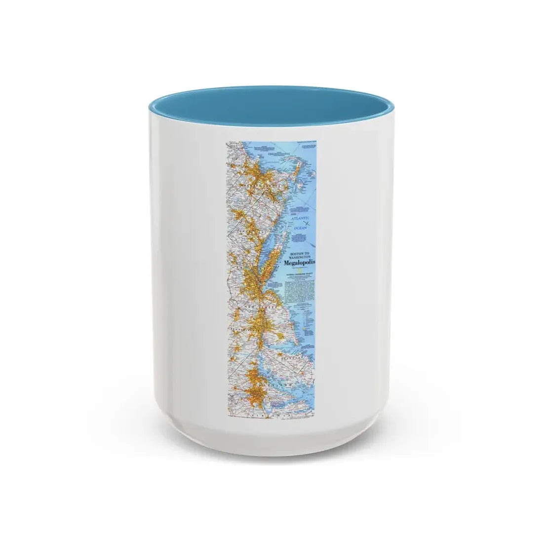 USA - Megalopolis- Boston to Washington (1994) (Map) Accent Coffee Mug 15oz Light Blue - Go Mug Yourself