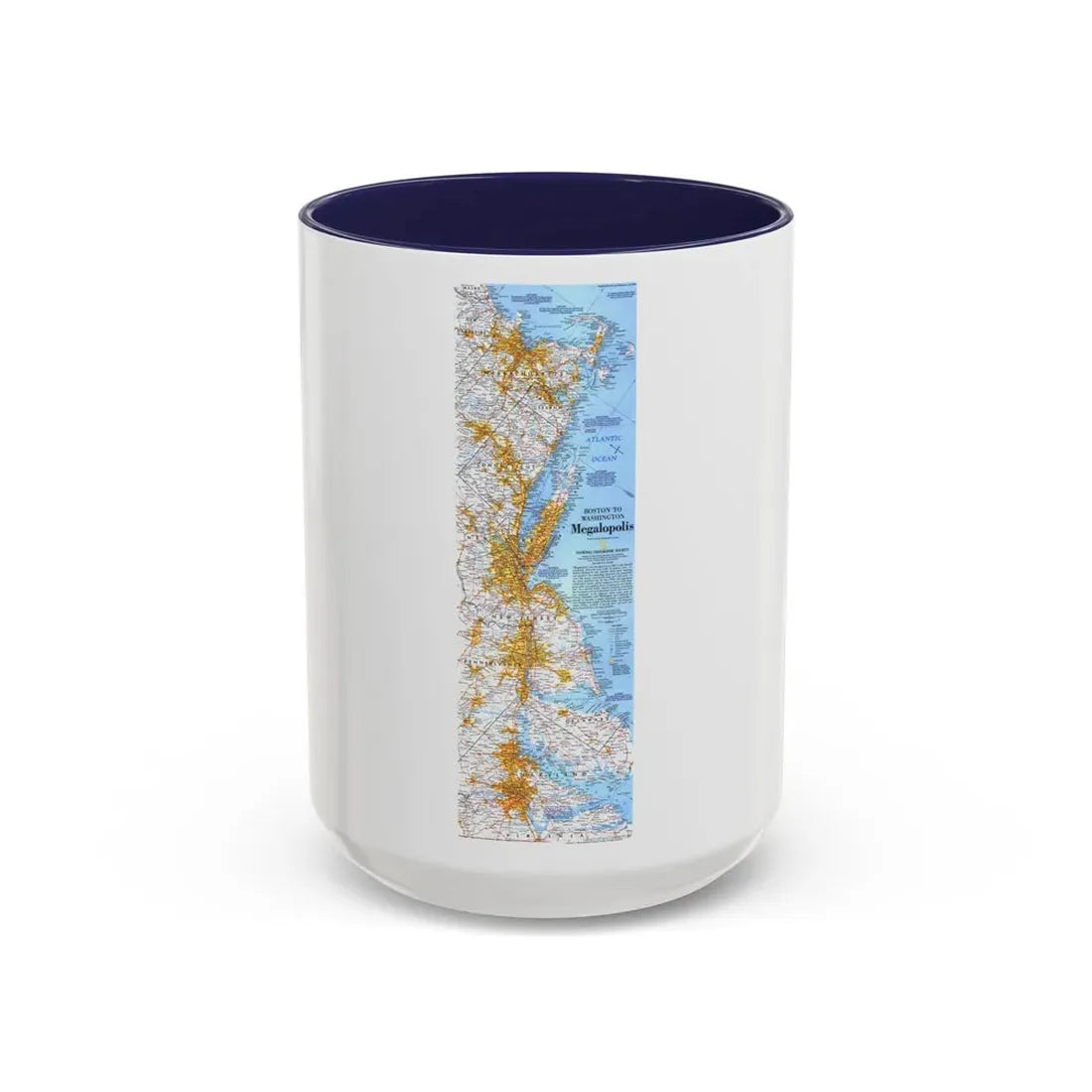 USA - Megalopolis- Boston to Washington (1994) (Map) Accent Coffee Mug 15oz Navy - Go Mug Yourself