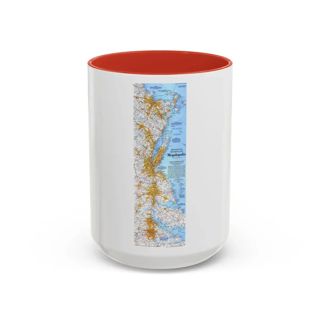 USA - Megalopolis- Boston to Washington (1994) (Map) Accent Coffee Mug 15oz Red - Go Mug Yourself