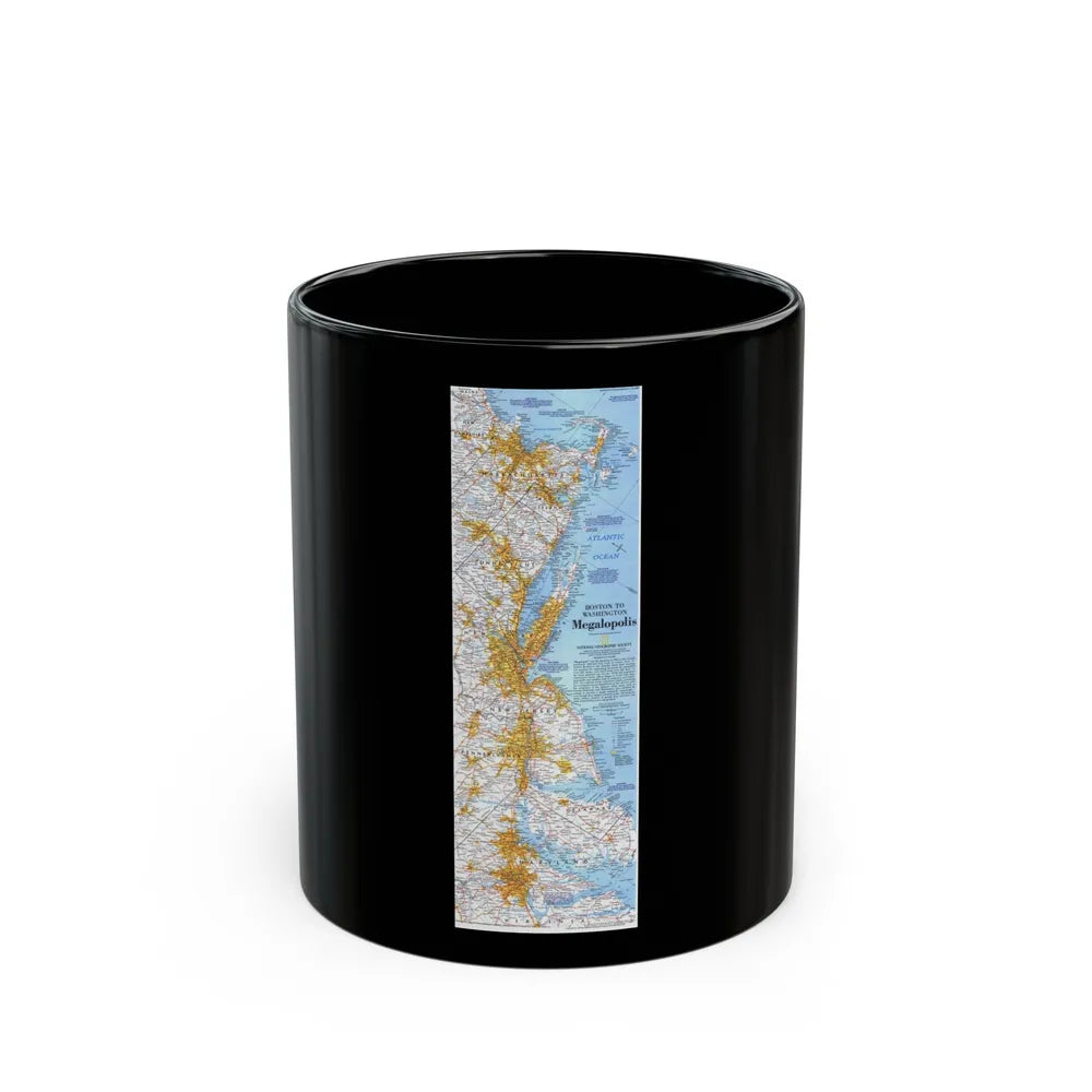 USA - Megalopolis- Boston to Washington (1994) (Map) Black Coffee Mug-11oz-Go Mug Yourself