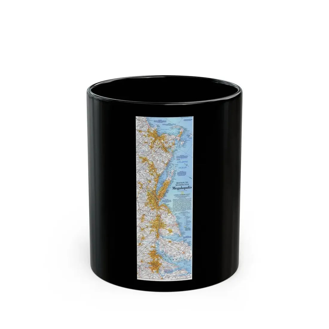 USA - Megalopolis- Boston to Washington (1994) (Map) Black Coffee Mug 11oz - Go Mug Yourself