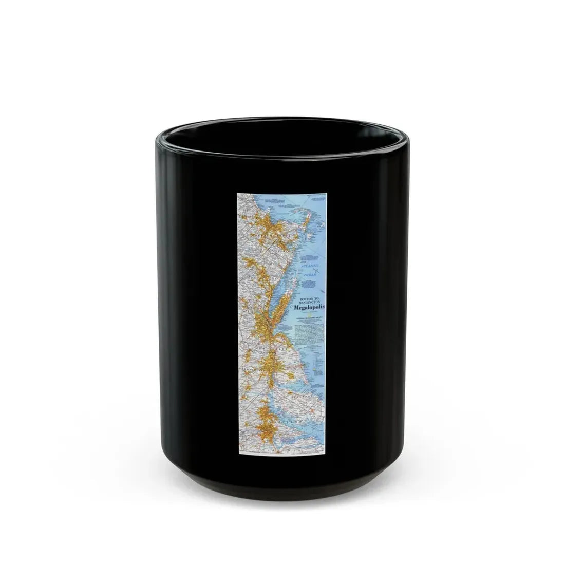 USA - Megalopolis- Boston to Washington (1994) (Map) Black Coffee Mug 15oz - Go Mug Yourself