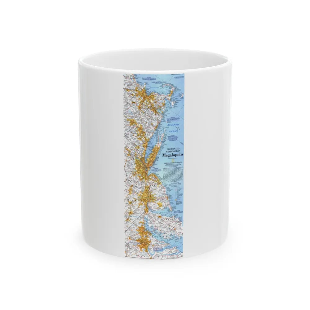 USA - Megalopolis- Boston to Washington (1994) (Map) White Coffee Mug-11oz-Go Mug Yourself