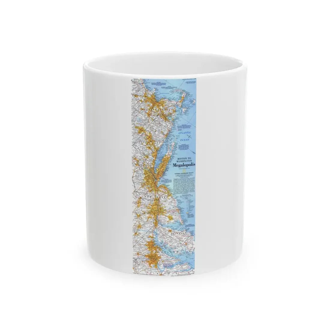 USA - Megalopolis- Boston to Washington (1994) (Map) White Coffee Mug 11oz - Go Mug Yourself