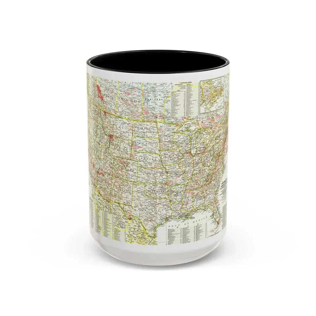USA - National Parks and Historic Sites 1 (1958) (Map) Accent Coffee Mug 15oz Black - Go Mug Yourself