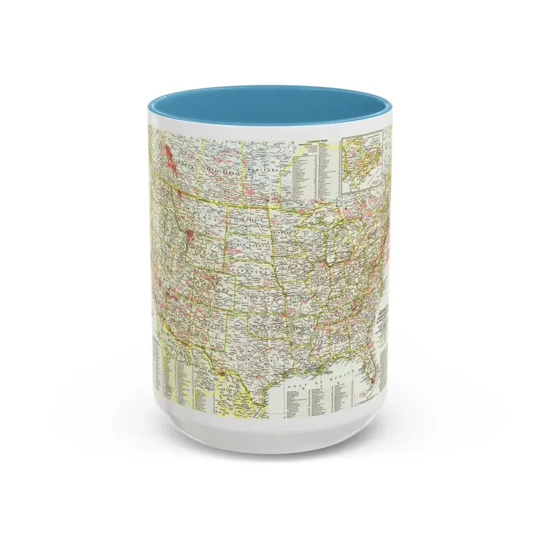 USA - National Parks and Historic Sites 1 (1958) (Map) Accent Coffee Mug 15oz Light Blue - Go Mug Yourself