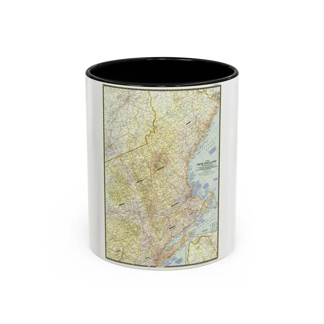 USA - New England (1955) (Map) Accent Coffee Mug 11oz Black - Go Mug Yourself