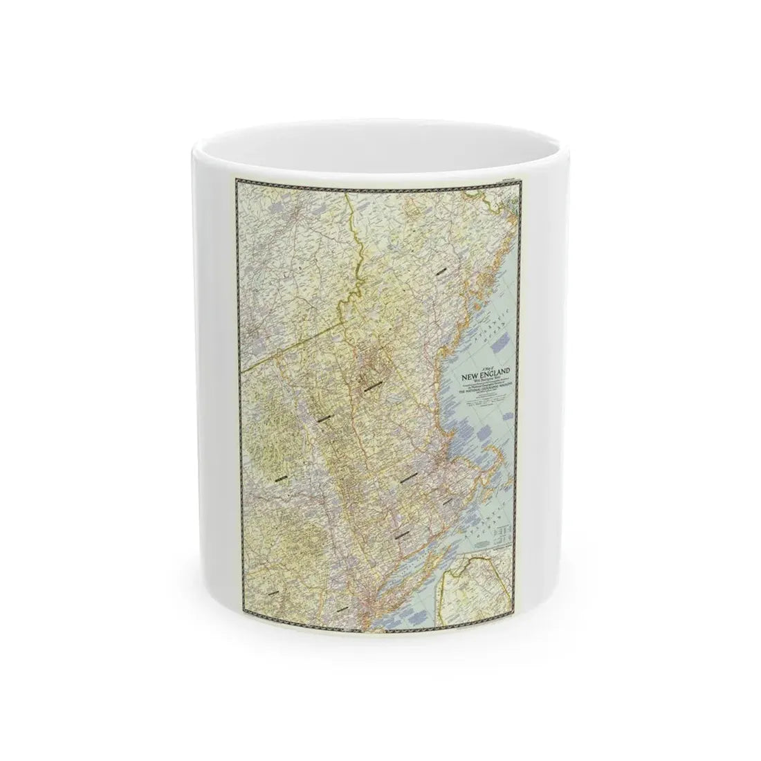 USA - New England (1955) (Map) White Coffee Mug 11oz - Go Mug Yourself