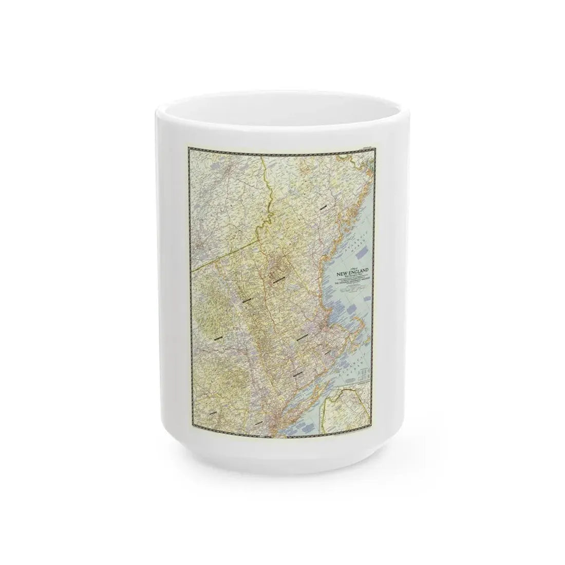 USA - New England (1955) (Map) White Coffee Mug 15oz - Go Mug Yourself