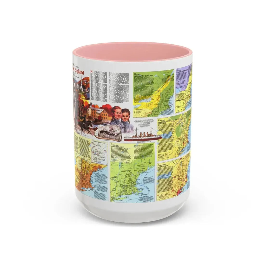 USA - New England 2 (1987) (Map) Accent Coffee Mug 15oz Pink - Go Mug Yourself