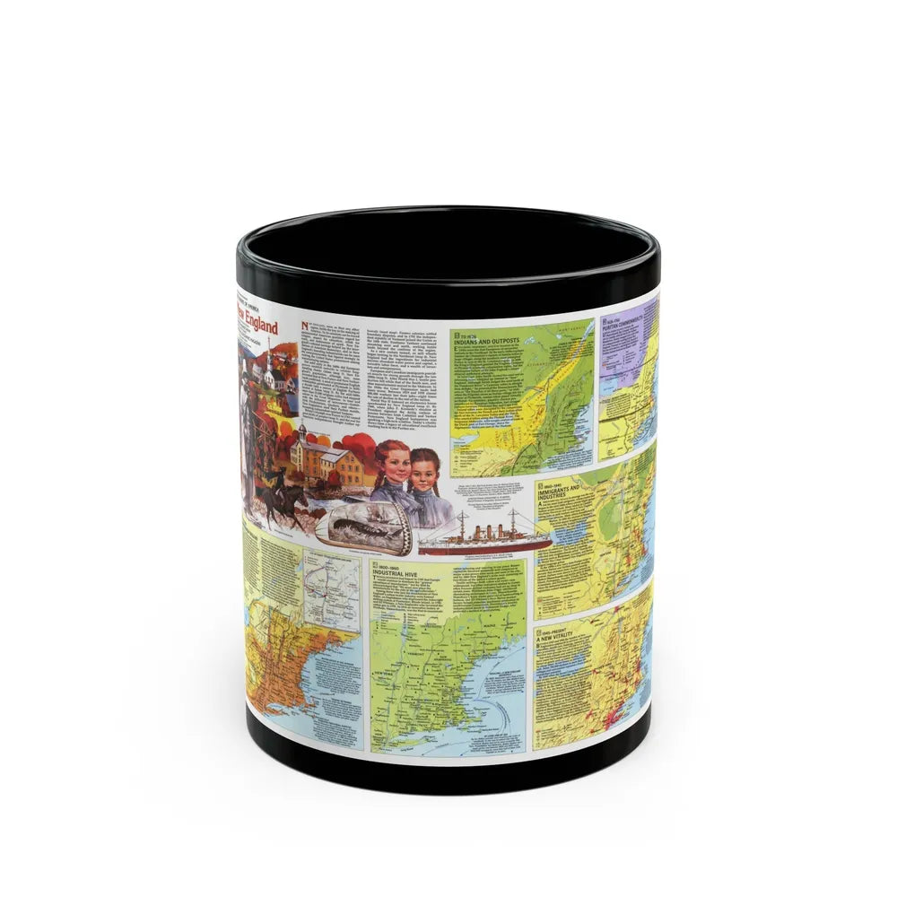 USA - New England 2 (1987) (Map) Black Coffee Mug-11oz-Go Mug Yourself