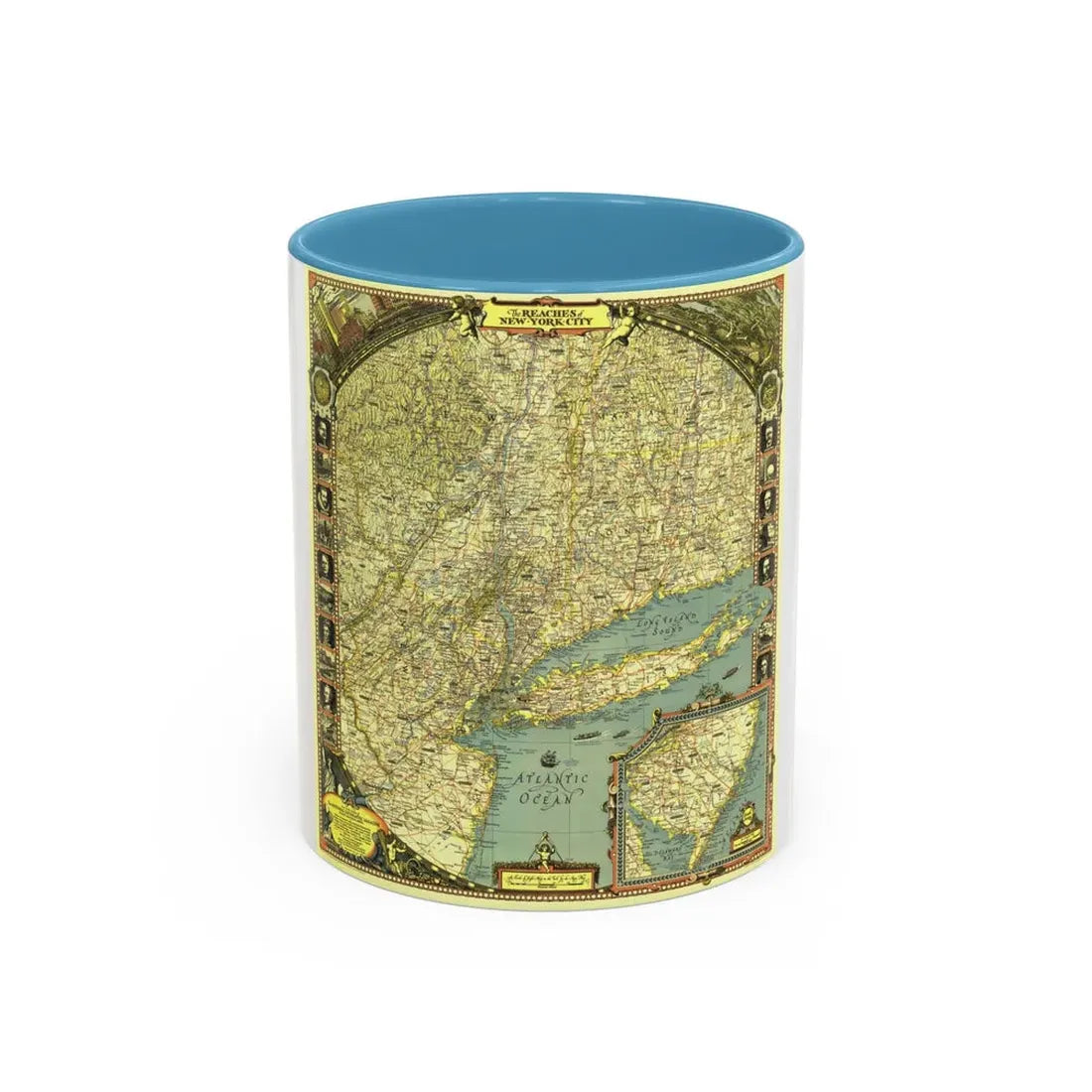 USA - New York City (1939) (Map) Accent Coffee Mug 11oz Light Blue - Go Mug Yourself