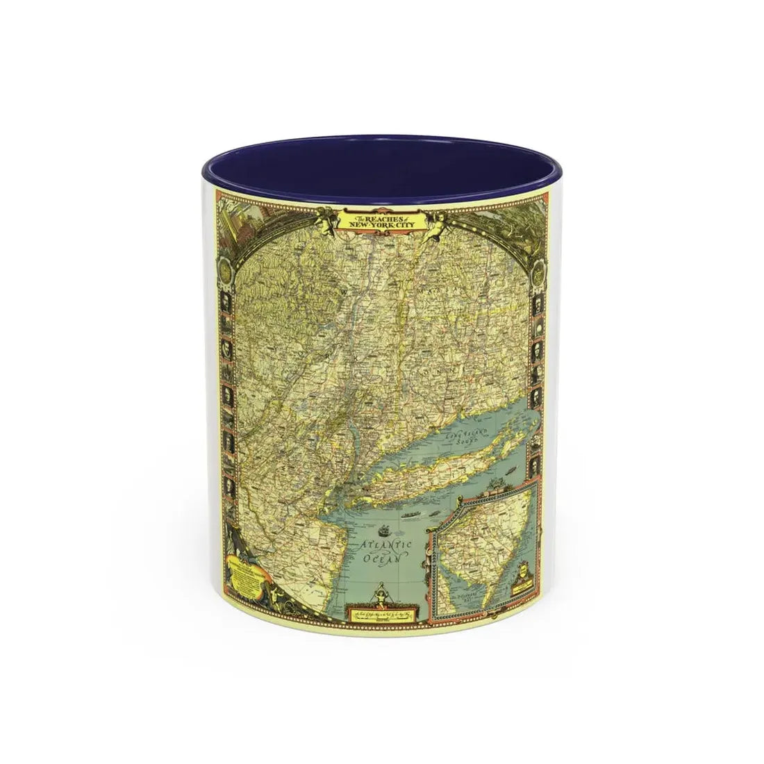 USA - New York City (1939) (Map) Accent Coffee Mug 11oz Navy - Go Mug Yourself