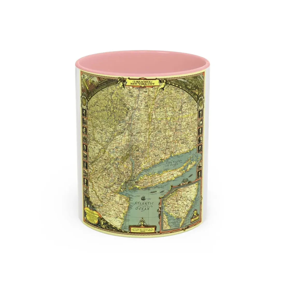 USA - New York City (1939) (Map) Accent Coffee Mug 11oz Pink - Go Mug Yourself