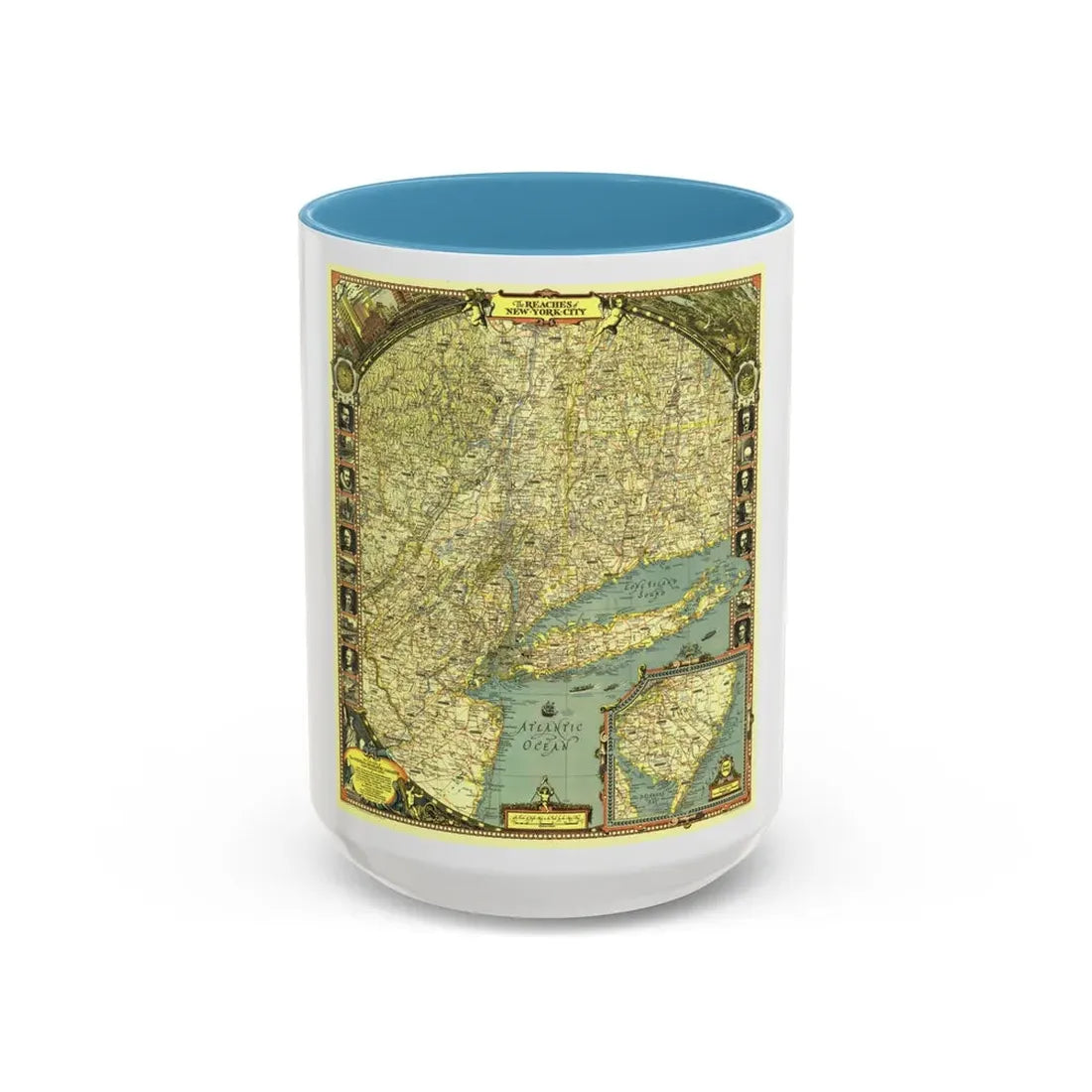 USA - New York City (1939) (Map) Accent Coffee Mug 15oz Light Blue - Go Mug Yourself