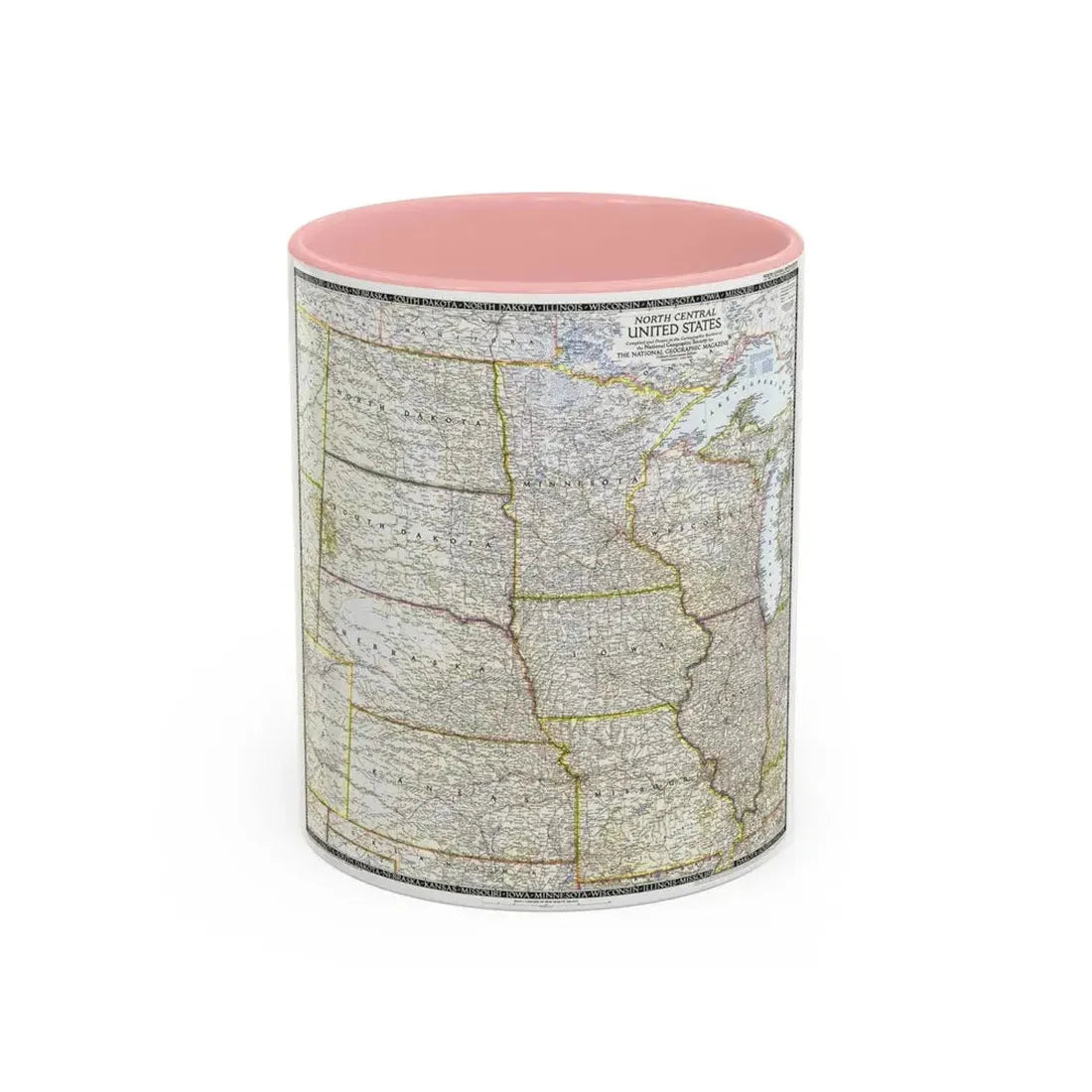 USA - North Central (1948) (Map) Accent Coffee Mug 11oz Pink - Go Mug Yourself