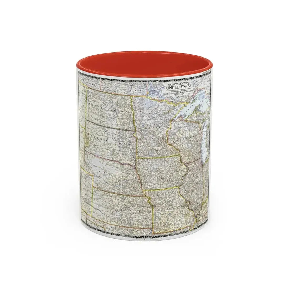 USA - North Central (1948) (Map) Accent Coffee Mug 11oz Red - Go Mug Yourself