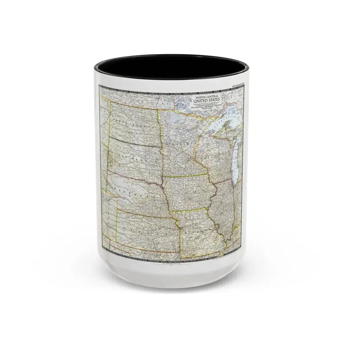 USA - North Central (1948) (Map) Accent Coffee Mug 15oz Black - Go Mug Yourself