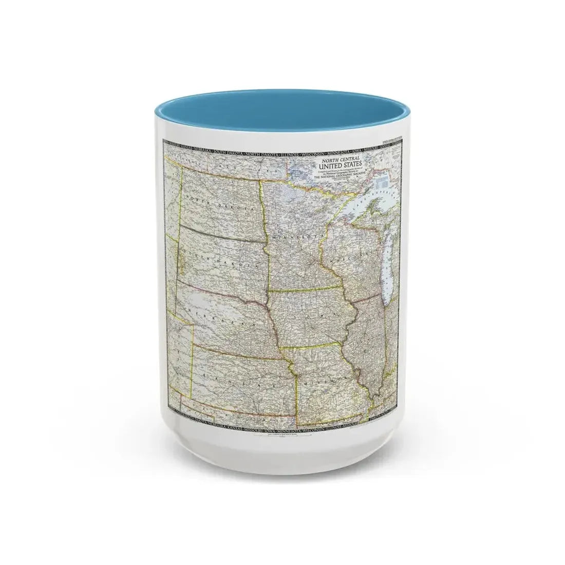 USA - North Central (1948) (Map) Accent Coffee Mug 15oz Light Blue - Go Mug Yourself