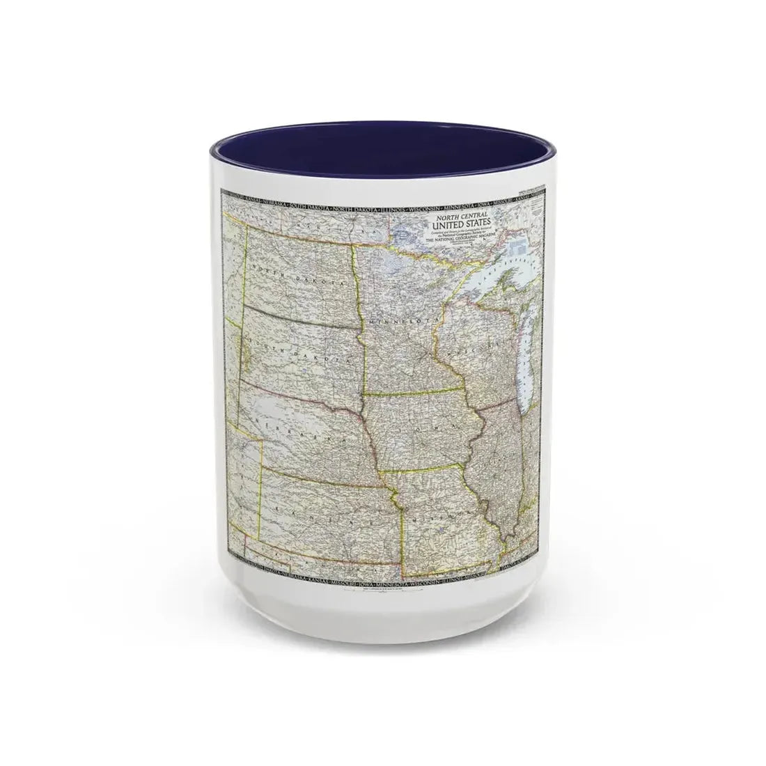 USA - North Central (1948) (Map) Accent Coffee Mug 15oz Navy - Go Mug Yourself