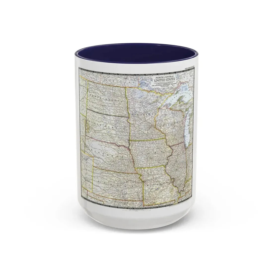 USA - North Central (1948) (Map) Accent Coffee Mug 15oz Navy - Go Mug Yourself