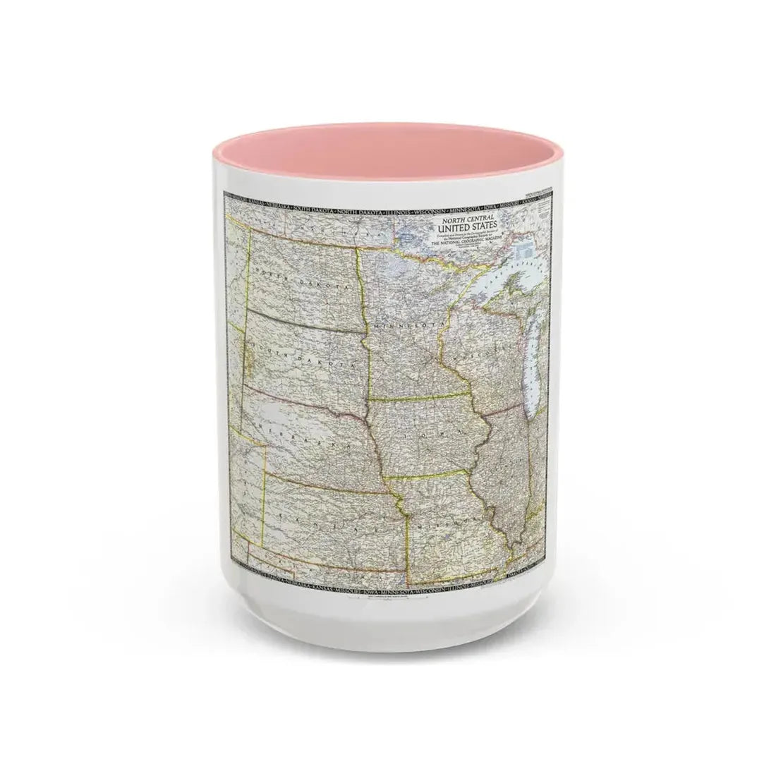 USA - North Central (1948) (Map) Accent Coffee Mug 15oz Pink - Go Mug Yourself