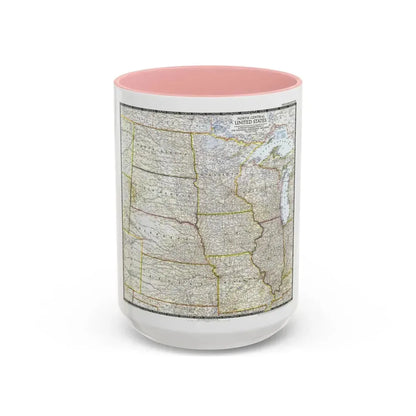 USA - North Central (1948) (Map) Accent Coffee Mug 15oz Pink - Go Mug Yourself