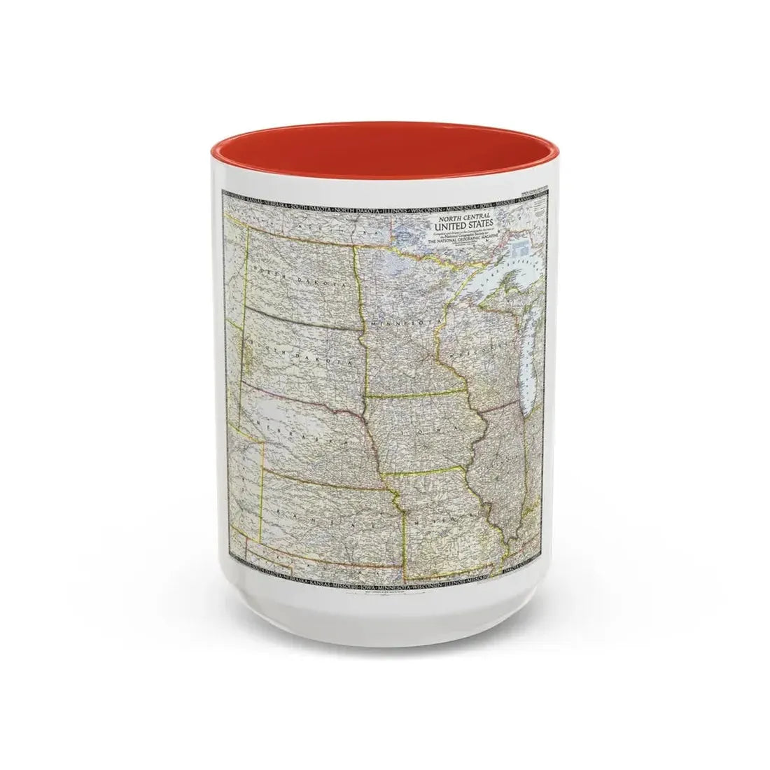USA - North Central (1948) (Map) Accent Coffee Mug 15oz Red - Go Mug Yourself