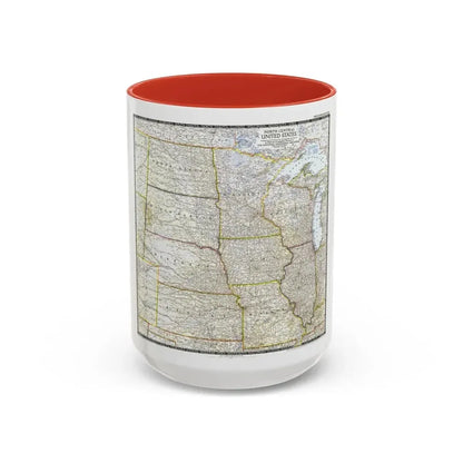 USA - North Central (1948) (Map) Accent Coffee Mug 15oz Red - Go Mug Yourself