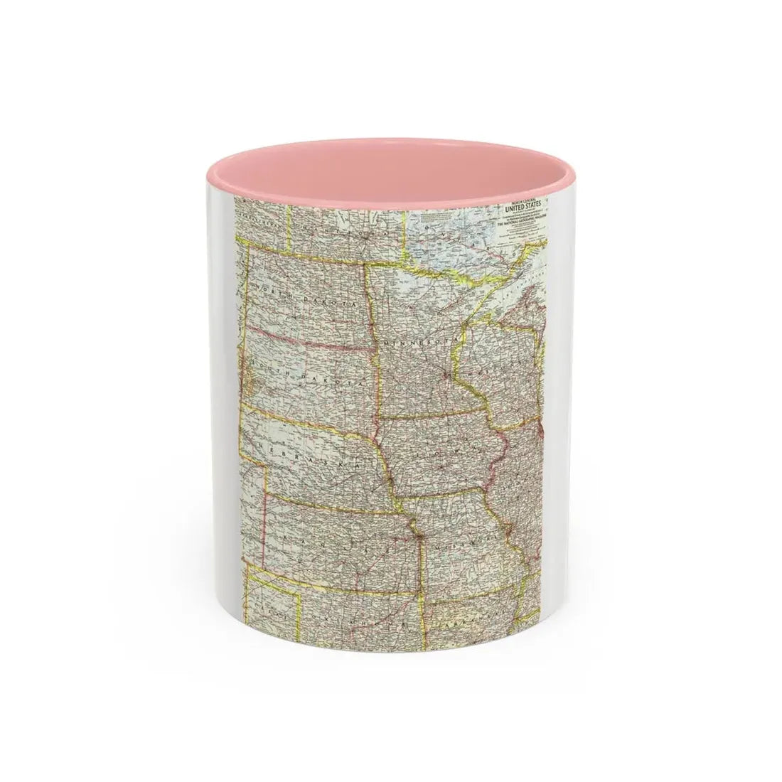 USA - North Central (1958) (Map) Accent Coffee Mug 11oz Pink - Go Mug Yourself