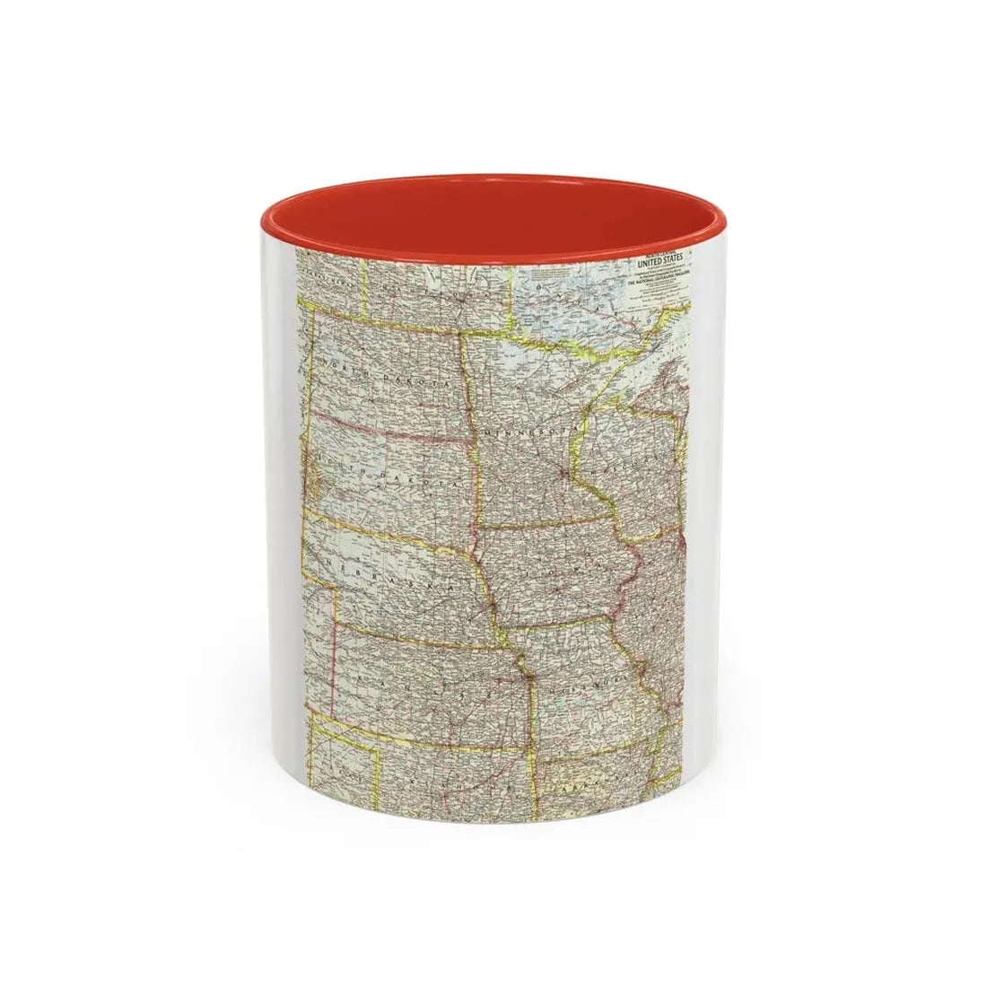 USA - North Central (1958) (Map) Accent Coffee Mug 11oz Red - Go Mug Yourself