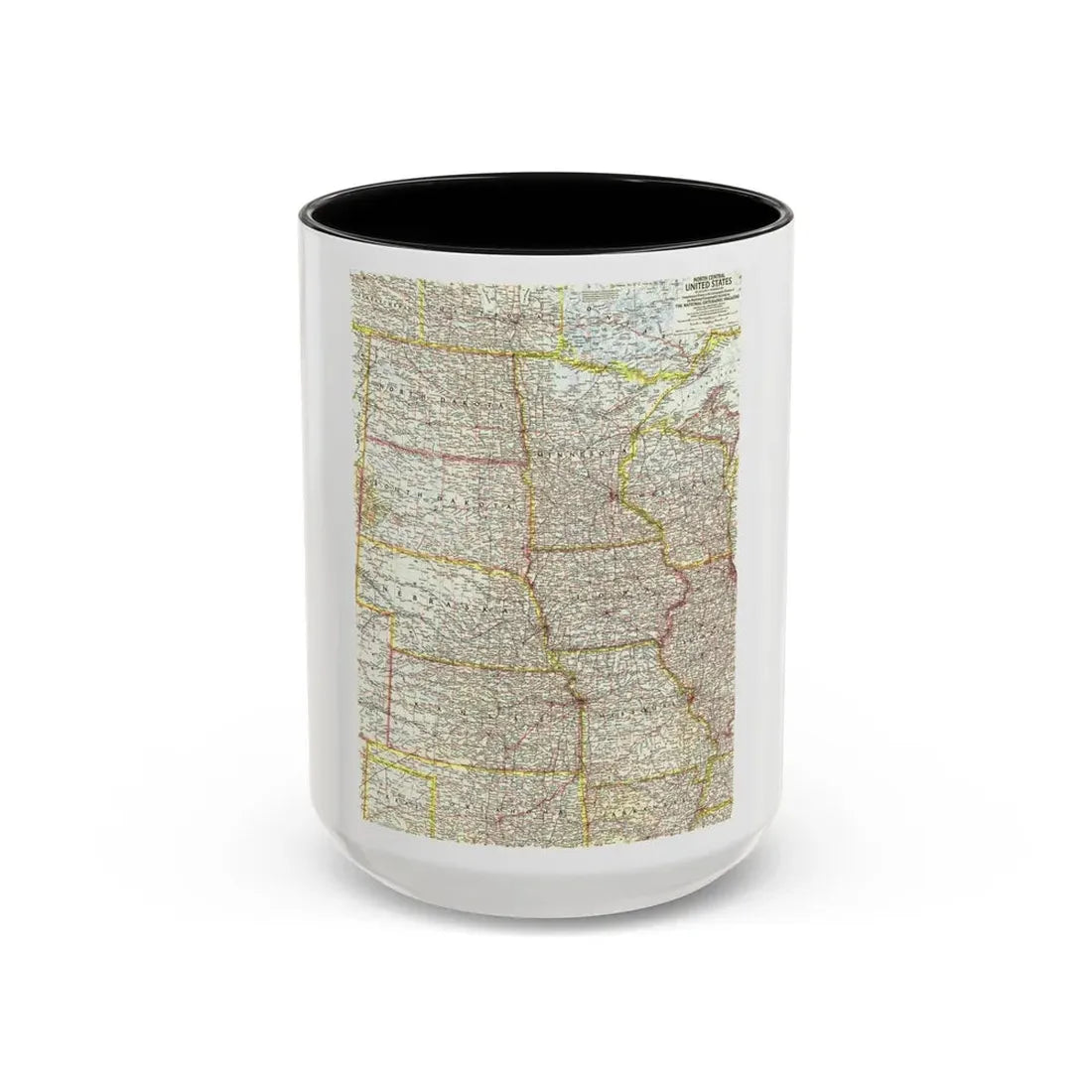 USA - North Central (1958) (Map) Accent Coffee Mug 15oz Black - Go Mug Yourself