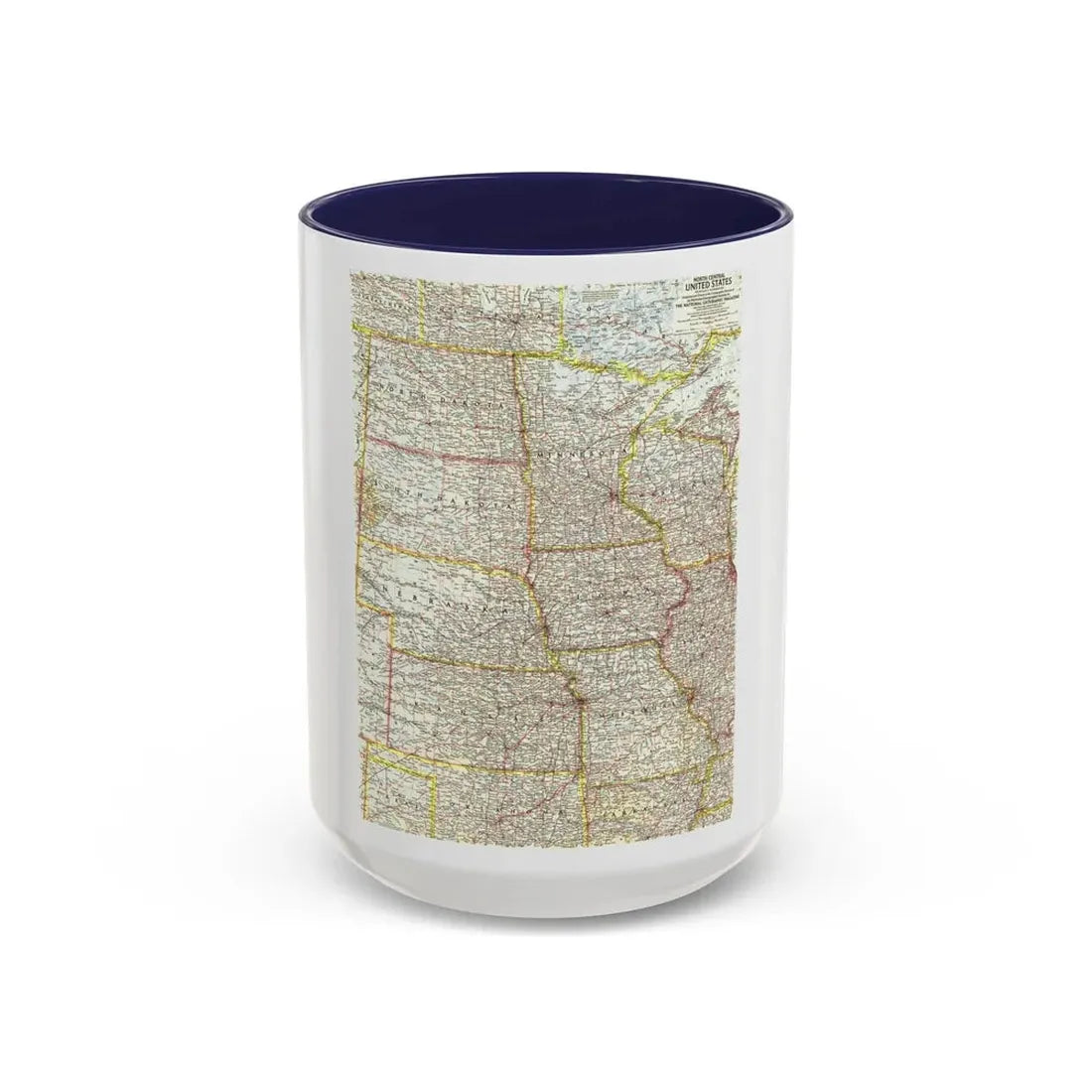 USA - North Central (1958) (Map) Accent Coffee Mug 15oz Navy - Go Mug Yourself