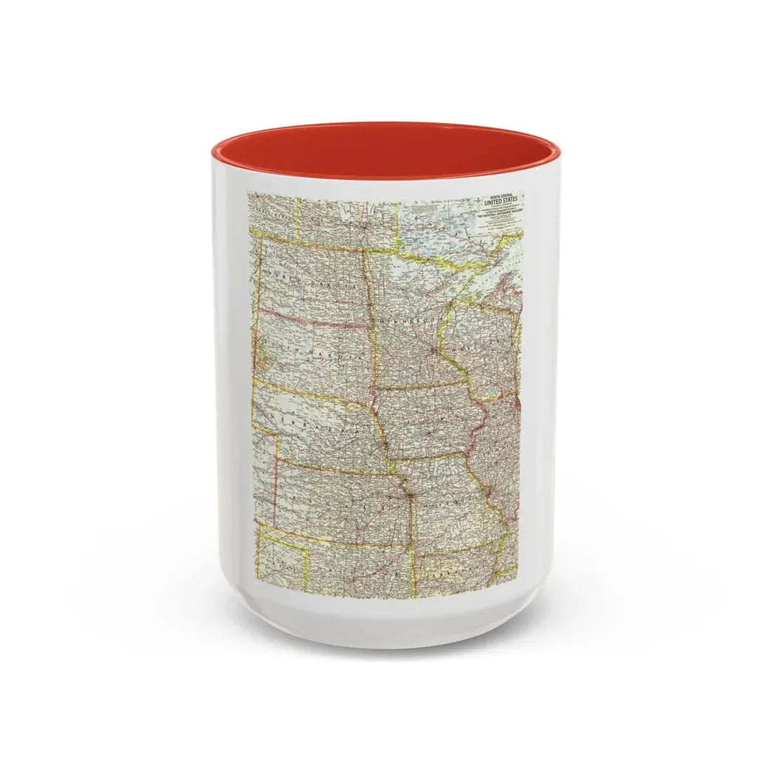 USA - North Central (1958) (Map) Accent Coffee Mug 15oz Red - Go Mug Yourself
