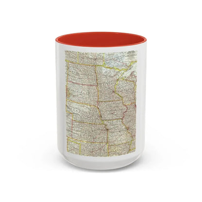 USA - North Central (1958) (Map) Accent Coffee Mug 15oz Red - Go Mug Yourself