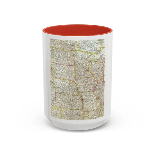 USA - North Central (1958) (Map) Accent Coffee Mug 15oz Red - Go Mug Yourself