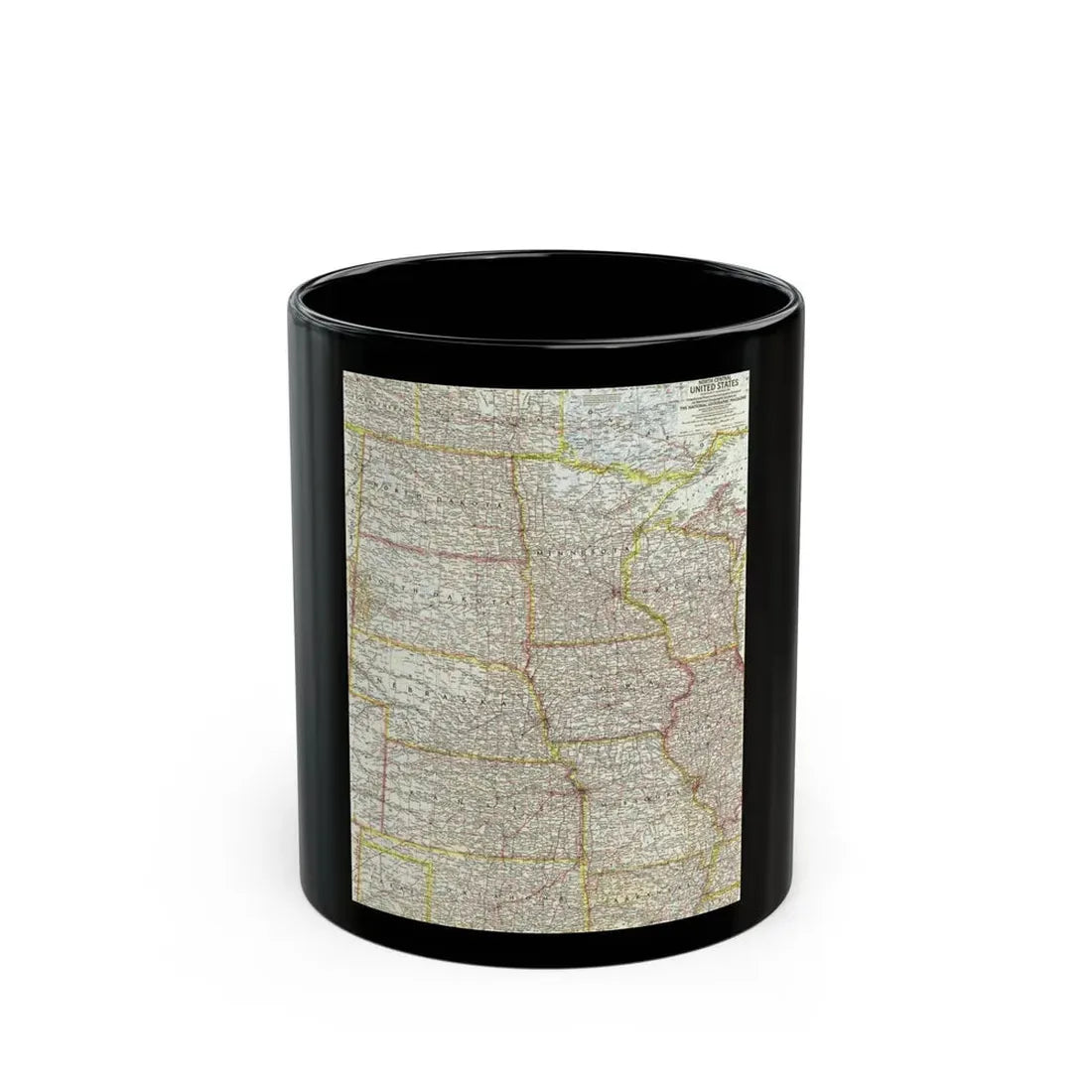 USA - North Central (1958) (Map) Black Coffee Mug 11oz - Go Mug Yourself