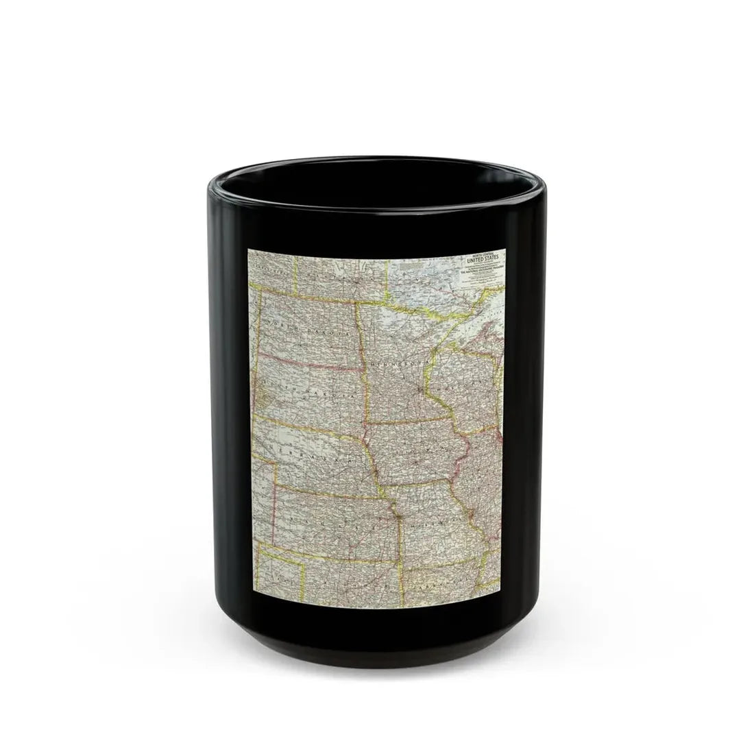USA - North Central (1958) (Map) Black Coffee Mug 15oz - Go Mug Yourself