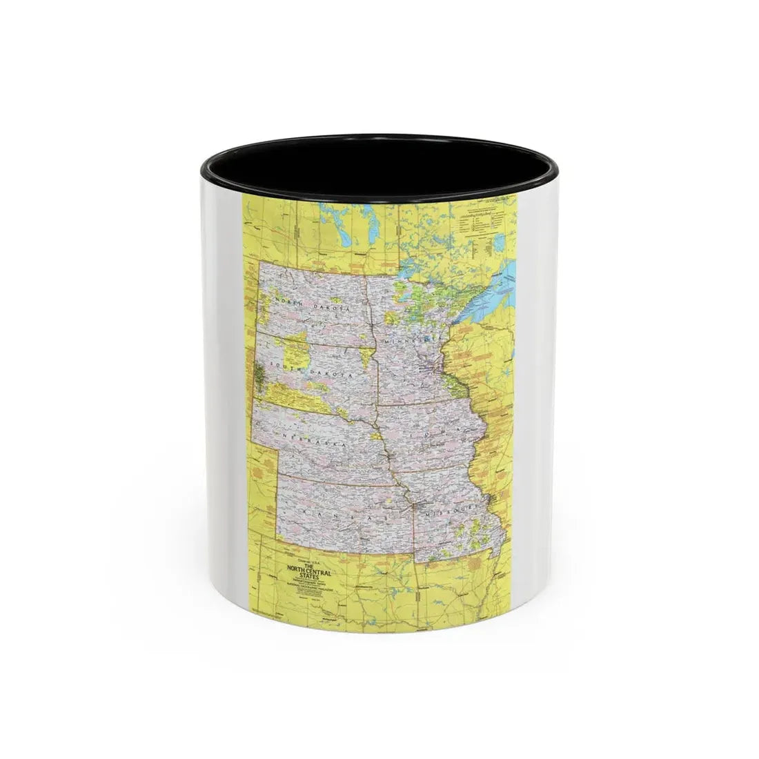 USA - North Central States 1 (1974) (Map) Accent Coffee Mug 11oz Black - Go Mug Yourself