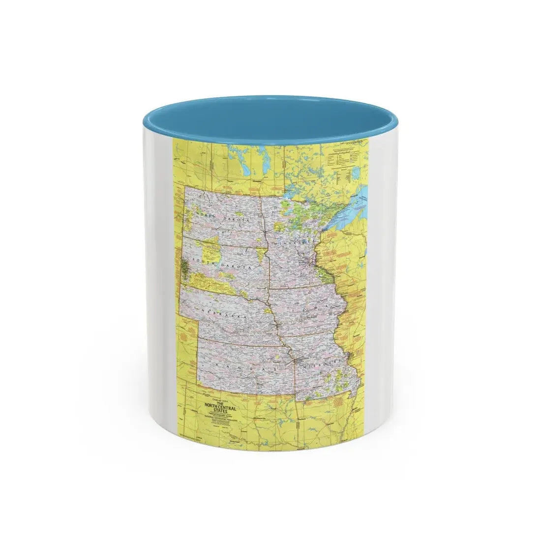 USA - North Central States 1 (1974) (Map) Accent Coffee Mug 11oz Light Blue - Go Mug Yourself