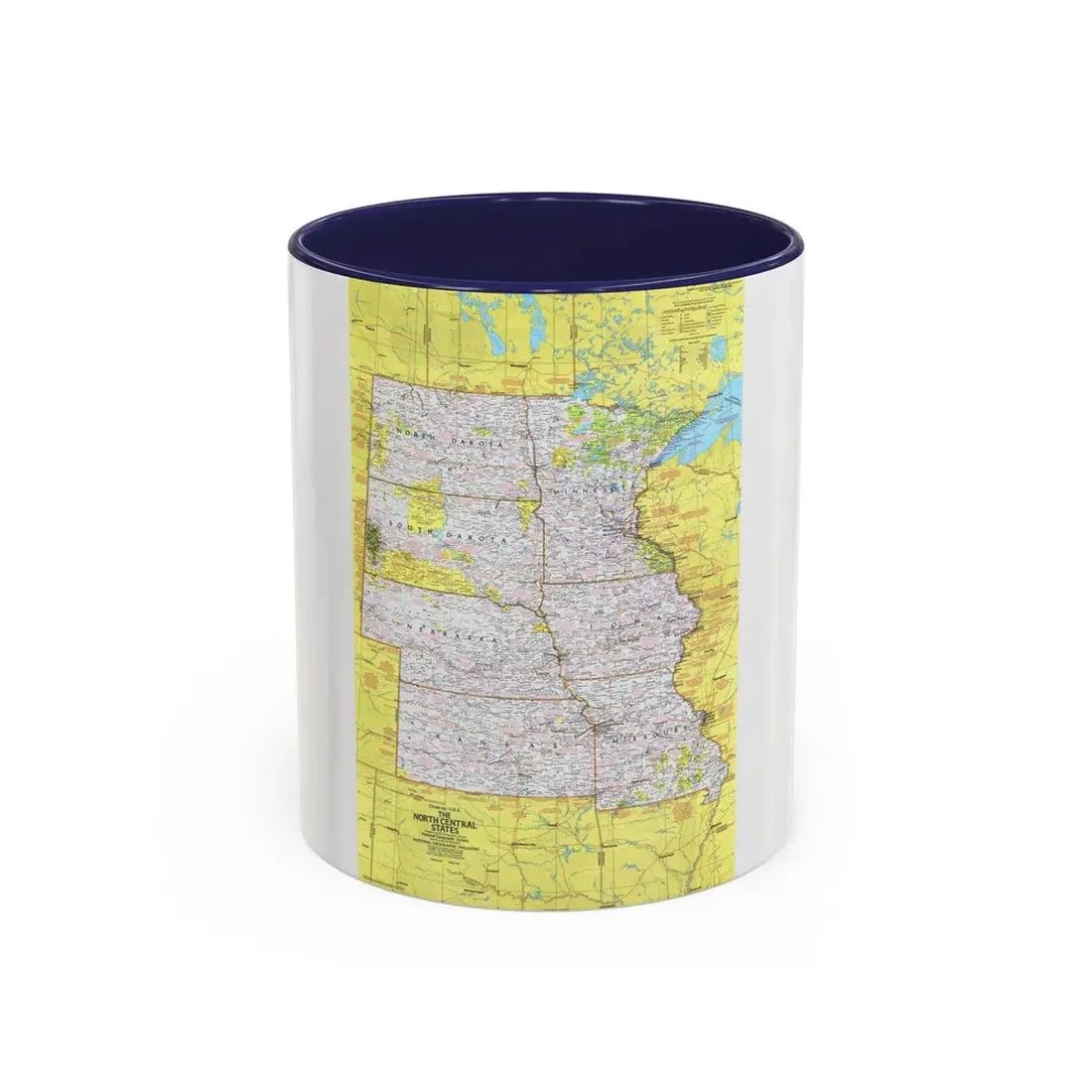 USA - North Central States 1 (1974) (Map) Accent Coffee Mug 11oz Navy - Go Mug Yourself