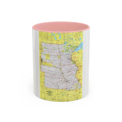 USA - North Central States 1 (1974) (Map) Accent Coffee Mug 11oz Pink - Go Mug Yourself