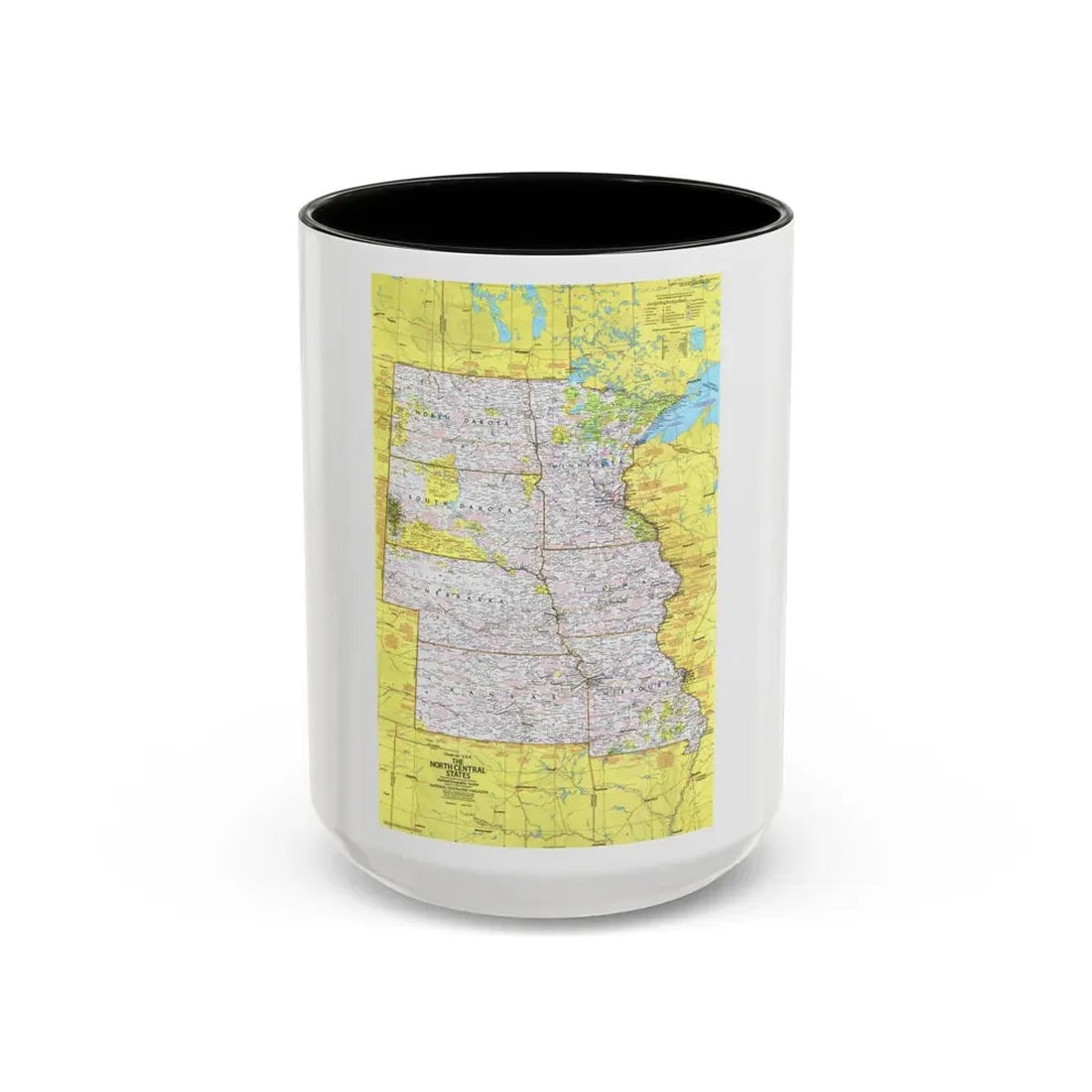 USA - North Central States 1 (1974) (Map) Accent Coffee Mug 15oz Black - Go Mug Yourself