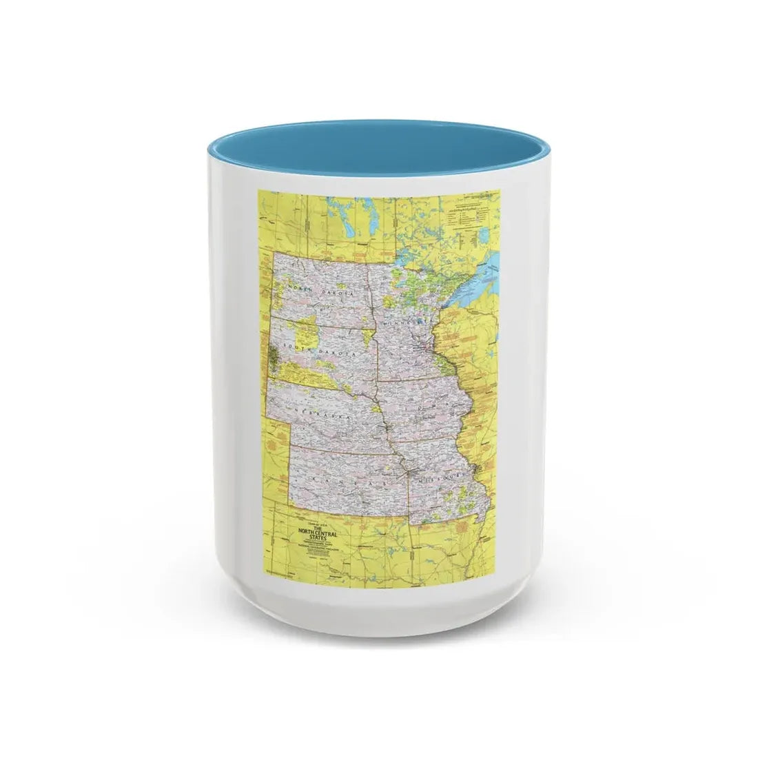 USA - North Central States 1 (1974) (Map) Accent Coffee Mug 15oz Light Blue - Go Mug Yourself