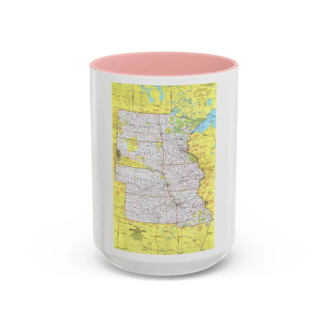 USA - North Central States 1 (1974) (Map) Accent Coffee Mug 15oz Pink - Go Mug Yourself