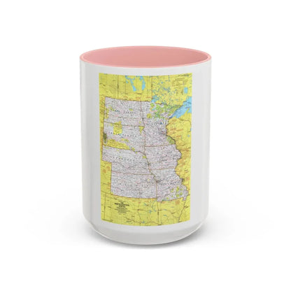 USA - North Central States 1 (1974) (Map) Accent Coffee Mug 15oz Pink - Go Mug Yourself