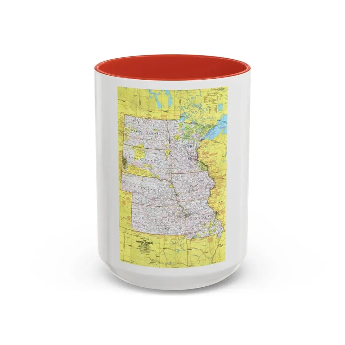 USA - North Central States 1 (1974) (Map) Accent Coffee Mug 15oz Red - Go Mug Yourself