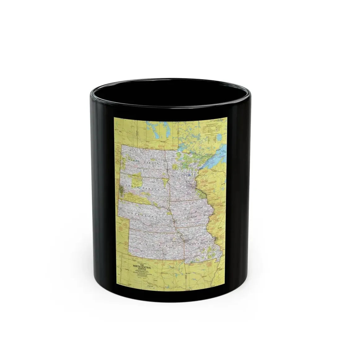USA - North Central States 1 (1974) (Map) Black Coffee Mug 11oz - Go Mug Yourself