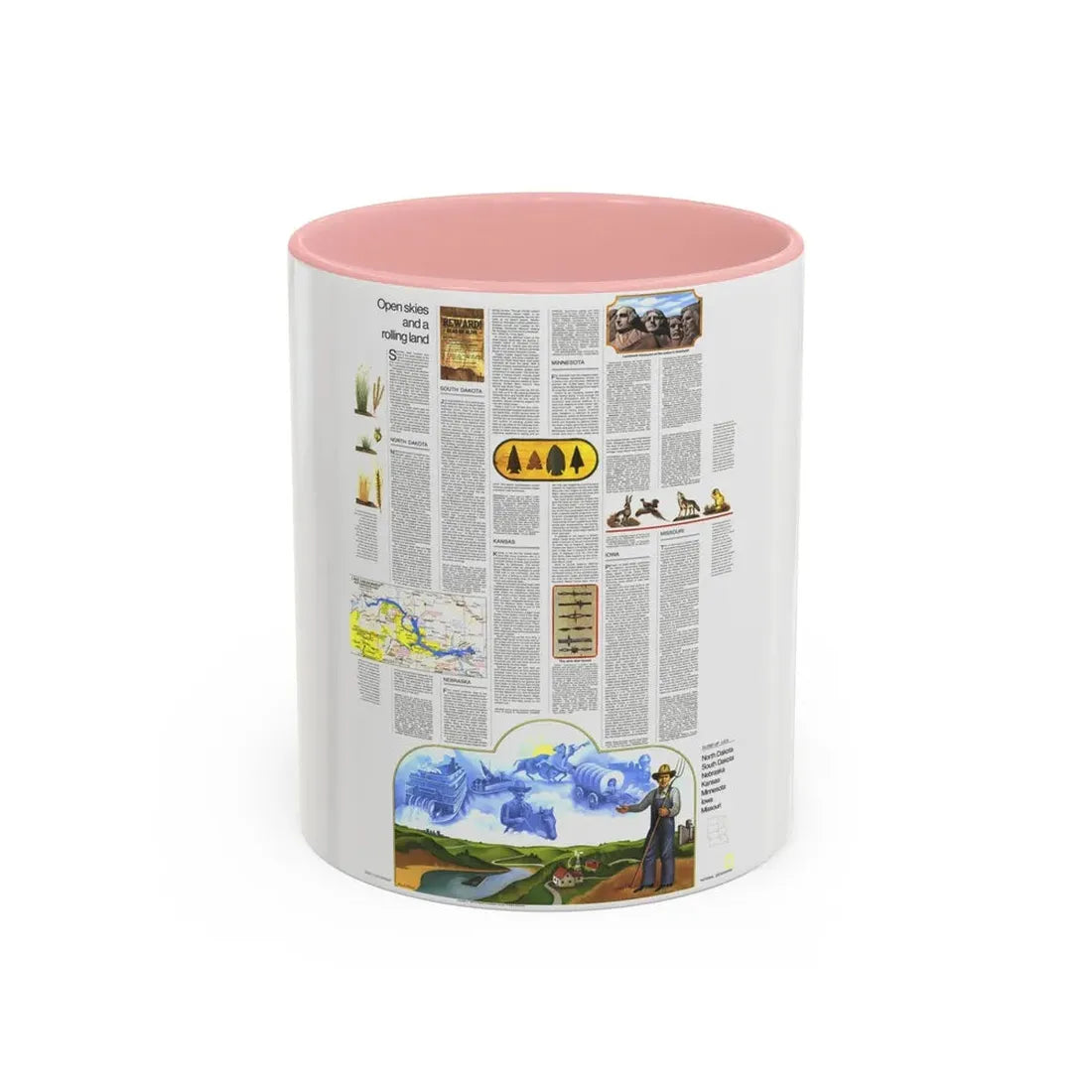 USA - North Central States 2 (1974) (Map) Accent Coffee Mug 11oz Pink - Go Mug Yourself